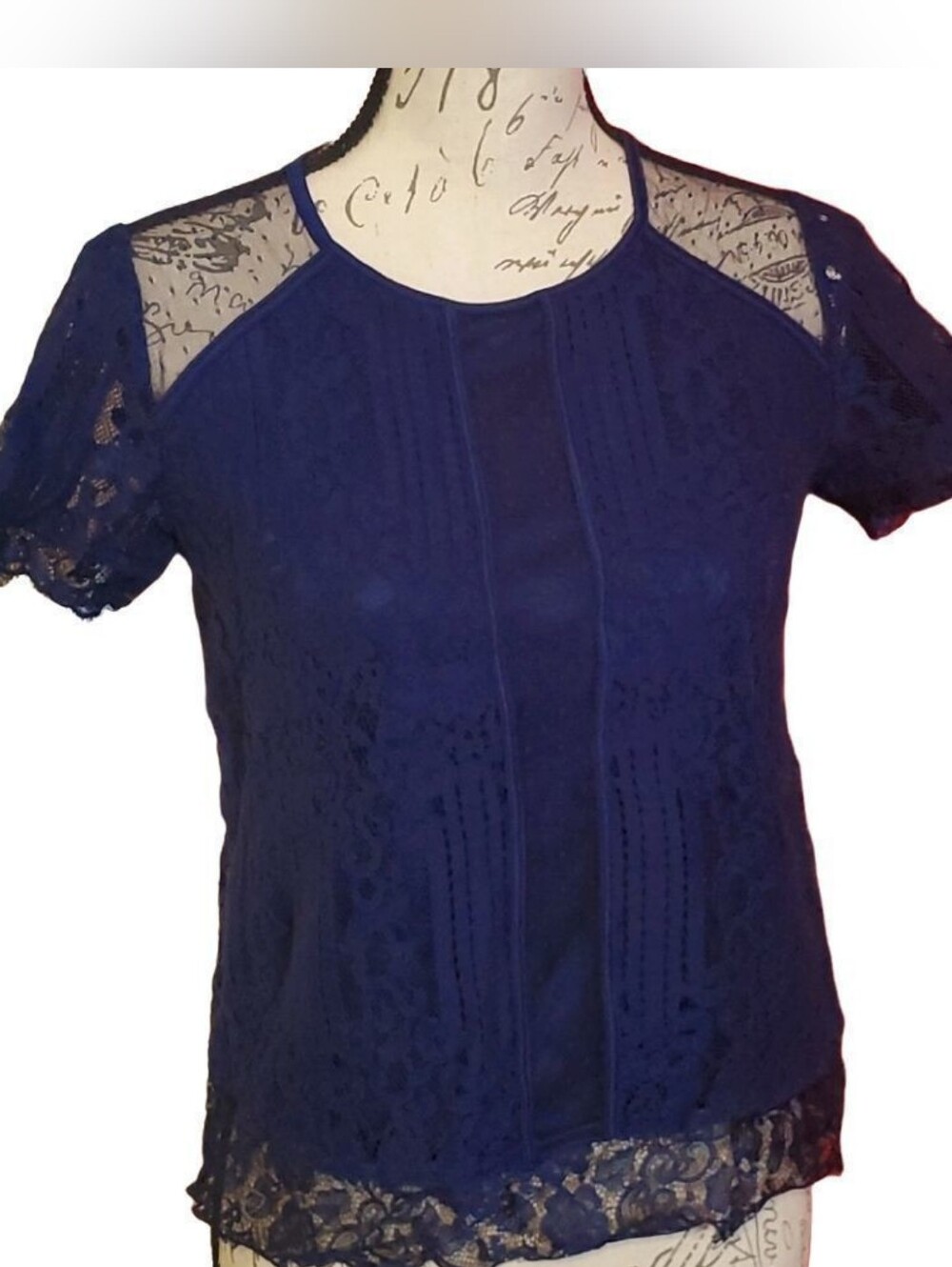 Express Navy Lace Short Sleeve Top
